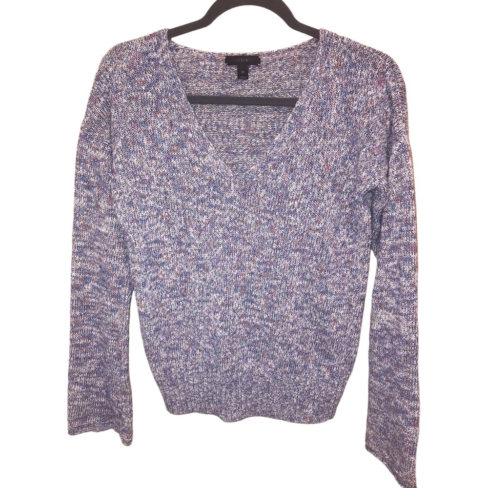 J Crew Sweater Flared Sleeve Lavender Marled Pullover V Neck Soft Multi Color XS
